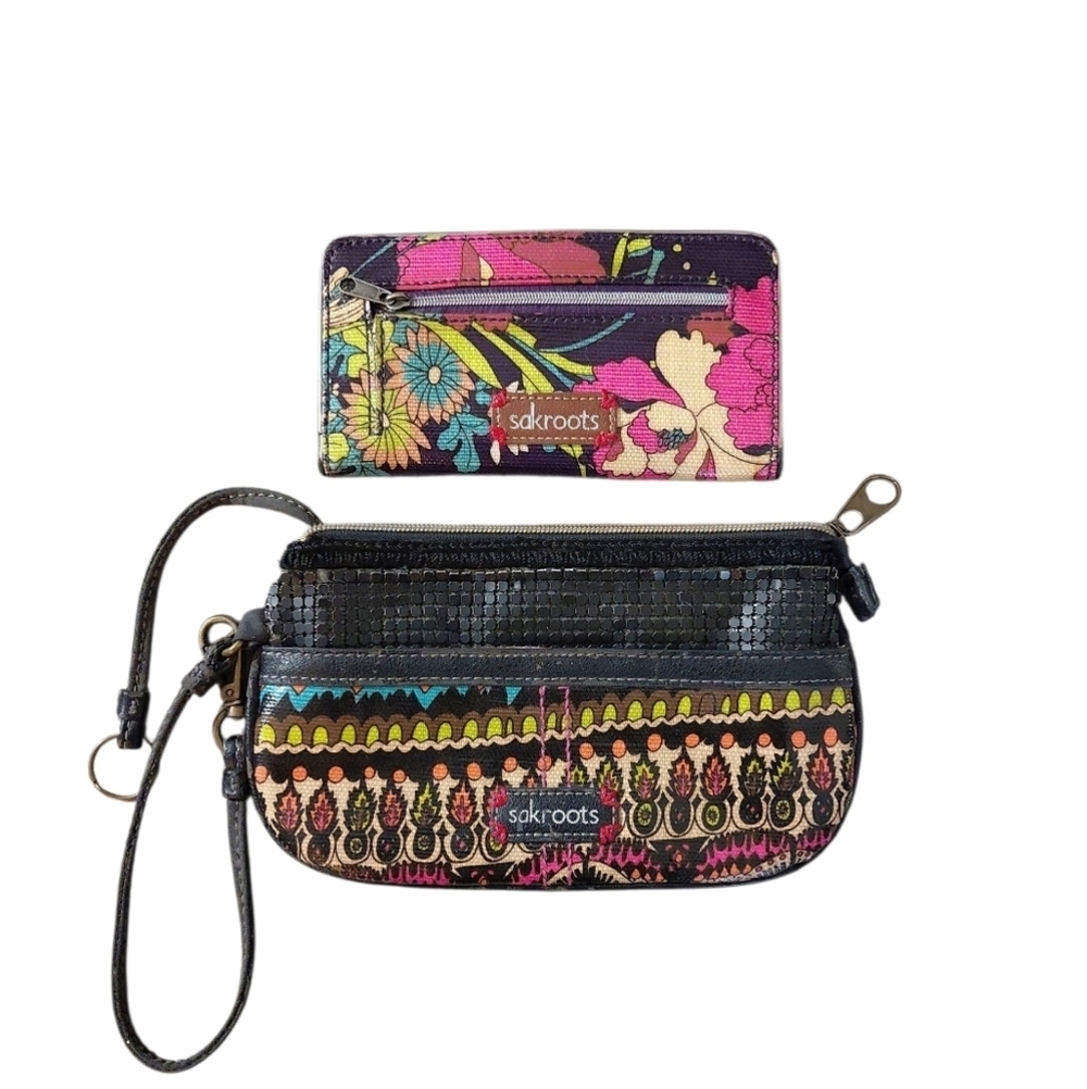 Sakroots Coated Canvas Bifold Wallet And Wristlet Clutch Set